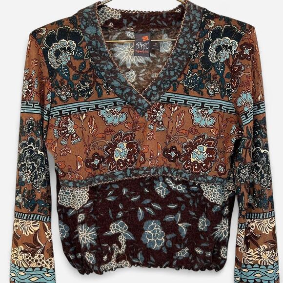 Vintage Mixed Media Boho Gypsy Steampunk Floral Cut & Sew Blouse – Medium 🌙🪶 - Picture 4 of 6